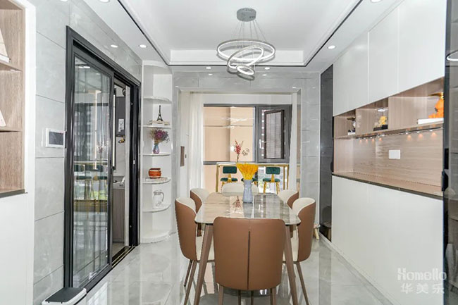 126㎡三居,現(xiàn)代風客餐廳+簡約風臥室,締造高級的生活儀式感